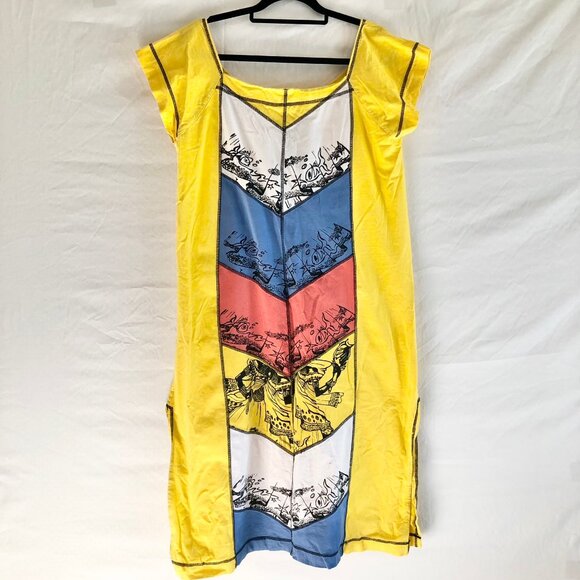 Chevron Stripe Midi Dress Muu Muu Yellow - Picture 1 of 6